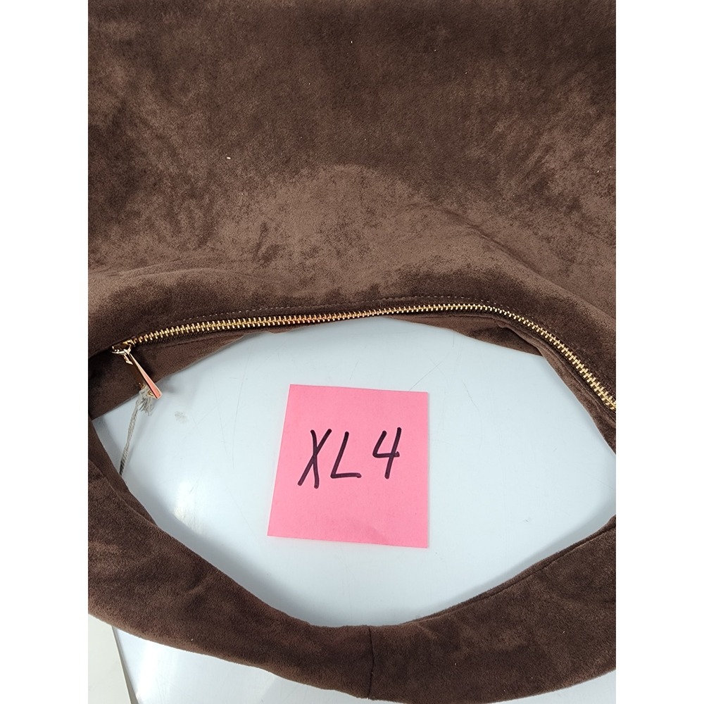 A New Day Brown Faux Suede Slouchy Hobo Handbag Gold Zipper Shoulder Bag NWT - Picture 9 of 9